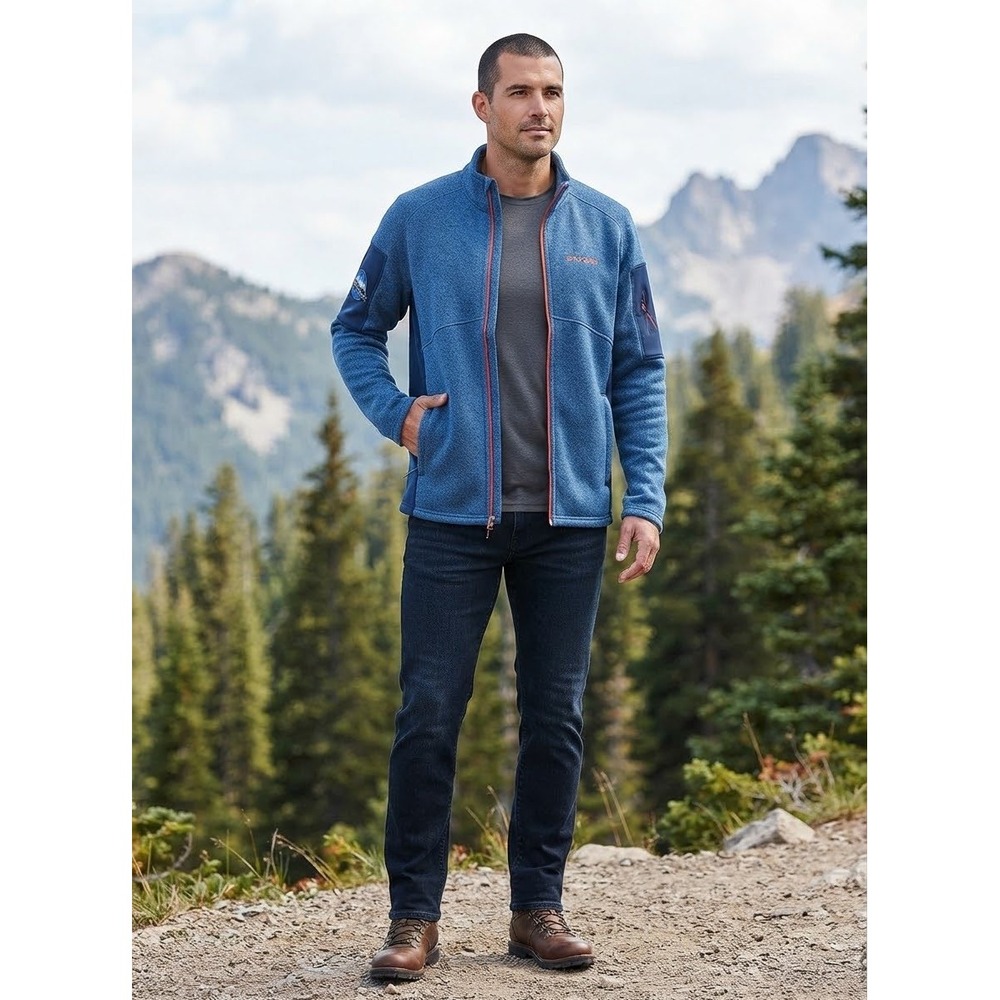 Spyder Mens Full Zip Sweater Fleece Jacket Blue Heather Mountain Patch Size L